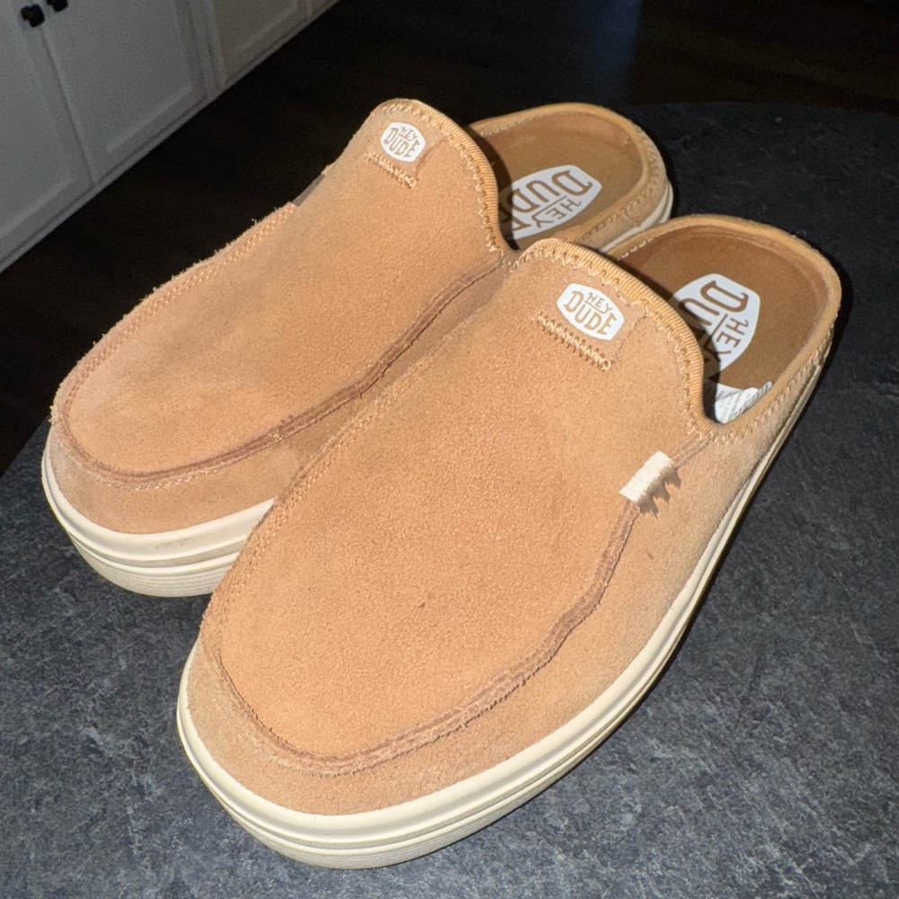 Hey Dude Tan Suede Mules